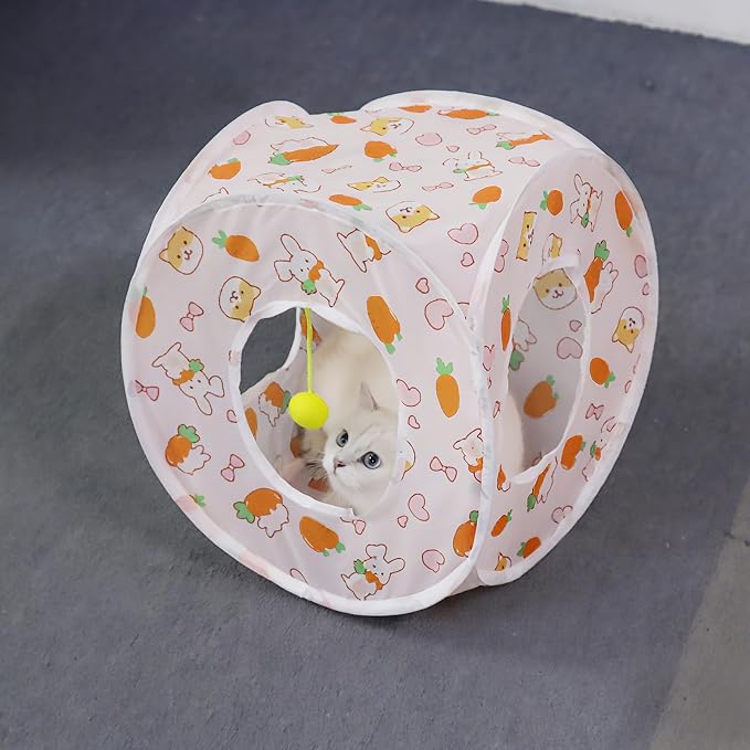 Andiker Cat Tent, 3 Holes Safe and Strong Cute Cats Tunnel Collapsible Easy to Carry Cat House for Indoor Cats Kittens Hiding Playing Training Sleeping (Square Carrot)