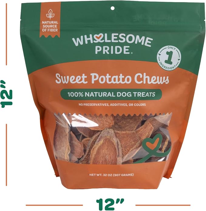 Wholesome Pride Healthy Sweet Potato Chews – Sensitive Stomach Dog Treats, No Preservatives, Single-Ingredient, No Grain, 32 oz