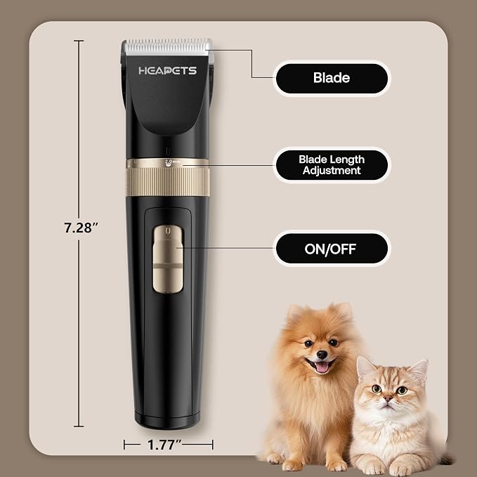 HEAPETS Dog Clippers for Grooming, Low Noise, Electric Quiet, Adjustable Clipper Comb, Rechargeable Cordless Dog Hair Clippers for Dogs Cats Pets, Black