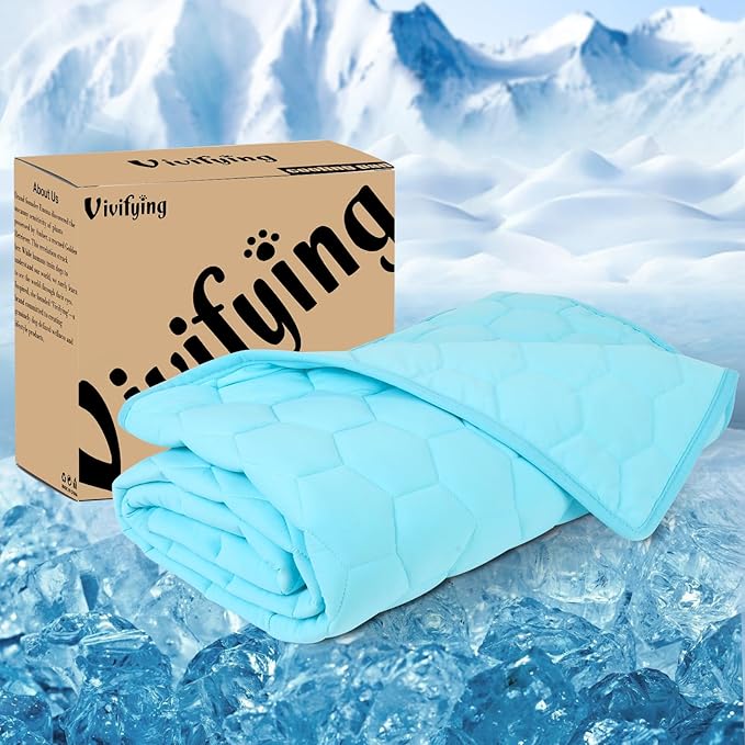 Vivifying Cooling Mat for Dogs, 40" x 30" Waterproof Reversible Dog Cooling Mat with Ice Silk, Thick & Durable Summer Blanket for Sofa, Bed, Crate, Car Seat (Blue)