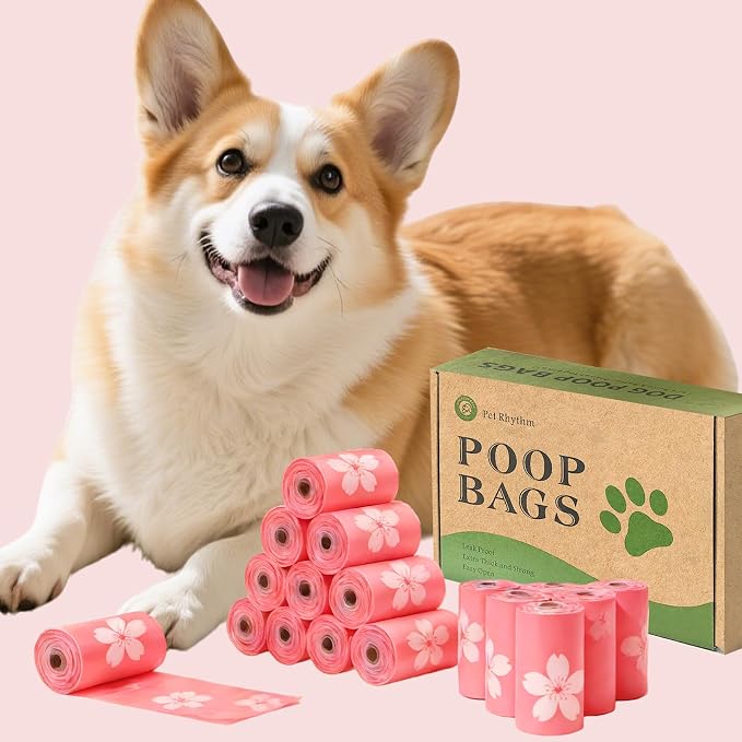 Cherry Blossom Scented Dog Poop Bags - 120 counts Pink Pet Waste Bags with Dispensers, Extra Large 13x9 Inch Leak-Proof Fragrance Bags for Dogs Walking and Cat Litter