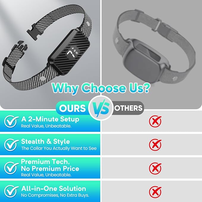Dog Bark Collar for Large Medium Small Dogs, Effective No-Bark Collar, Smart Barking Collar, Rechargeable Bark Collar with 7 Sensitivity, 3 Modes, IP67 Waterproof, Blue+Black, 2 Pack