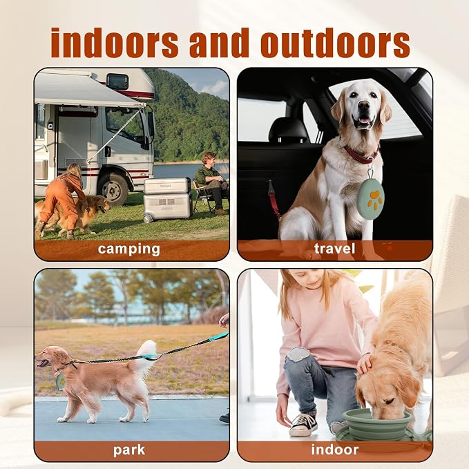 Collapsible Dog Bowls, 2-in-1 Silicone Pet Food and Water Bowl with Carabiner, Portable Double Compartment Dish for Travel, Camping, Hiking Puppy Essentials (A- Green)