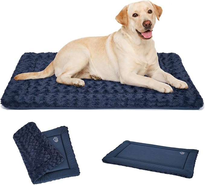 EMPSIGN Dog Crate Pad - Reversible Kennel Mat (Cool & Warm), Machine Washable, Cozy Star Pattern Sleeping Pad for Small Medium Large Dogs, All-Season Pet Bed, Suitable for 42"x28" Dog Crate, Navy