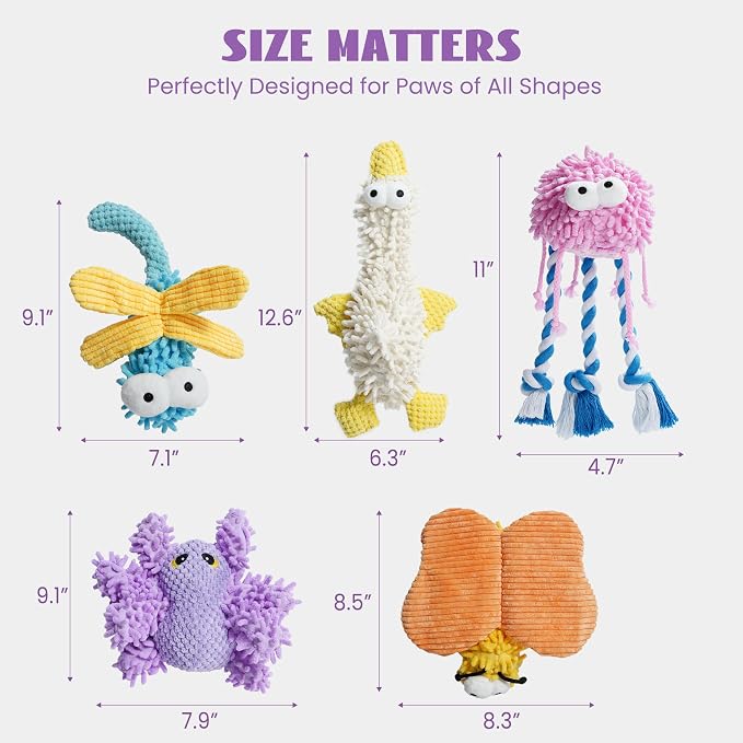 Nocciola Plush Squeaky Dog Toys, Cute Durable Stuffed Crinkle Puppy Pet Chew Toys for Large Medium Small Dogs - Dragonfly