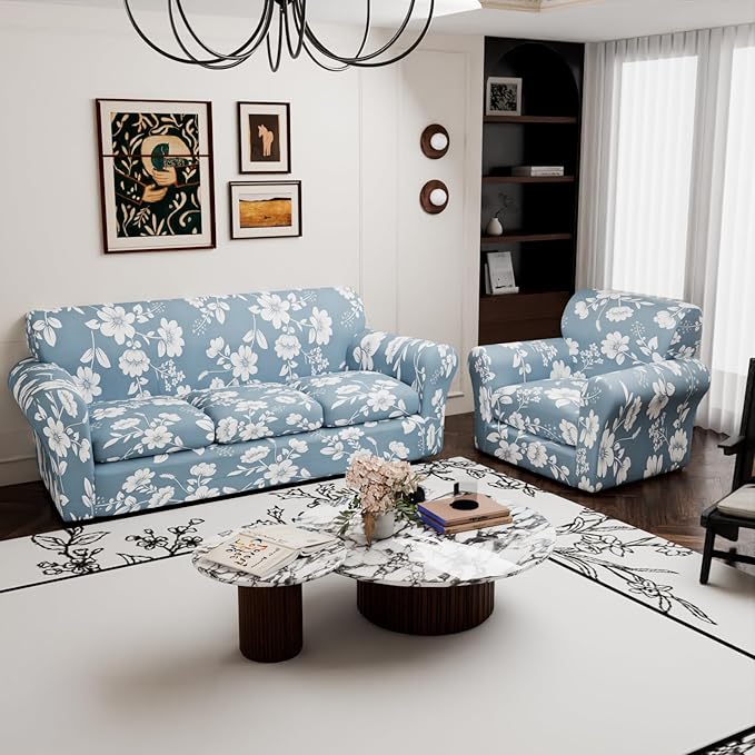 Stretch Couch Covers for 3 Separate Cushion Couch Sofa,Floral Printed Couch Sofa Cover,Washable Sofa Slipcover,Pet Friendly Furniture Protector with Elastic Bottom,Universal Fit for Home(Sofa,Cover)