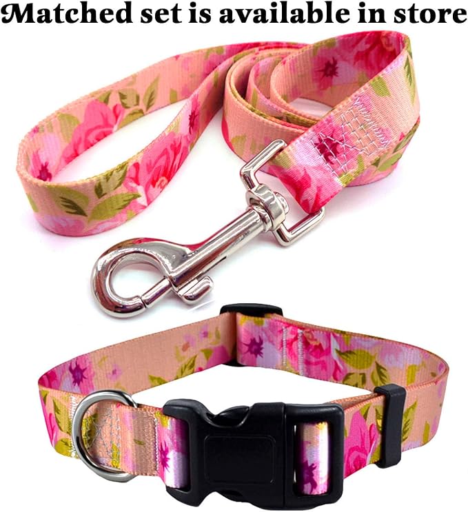 Mihqy Dog Collar with Bohemia Floral Tribal Geometric Patterns - Soft Ethnic Style Collar Adjustable for Small Medium Large Dogs( Pink Rose, M )