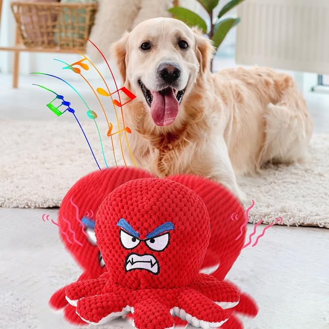 BABORUI Interactive Dog Toys Octopus, Jumping Squeaky Dog Toys with Recording and Music Modes, Rechargeable Moving Dog Chew Toys for Small/Medium/Large Dogs to Keep Them Busy(Angry Octopus)