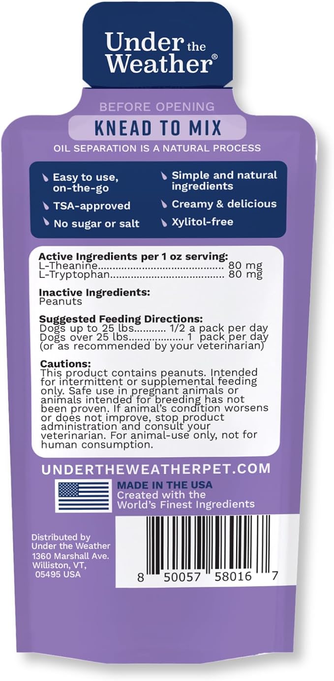 Under the Weather Pet PB & CHILL Dog Peanut Butter Dog Treats | Vet-Formulated 100% Natural and Tasty Calming Treats for Dogs | Promotes Calmness and Relieves Anxiety for Dogs | 1 Oz - Pack of 6
