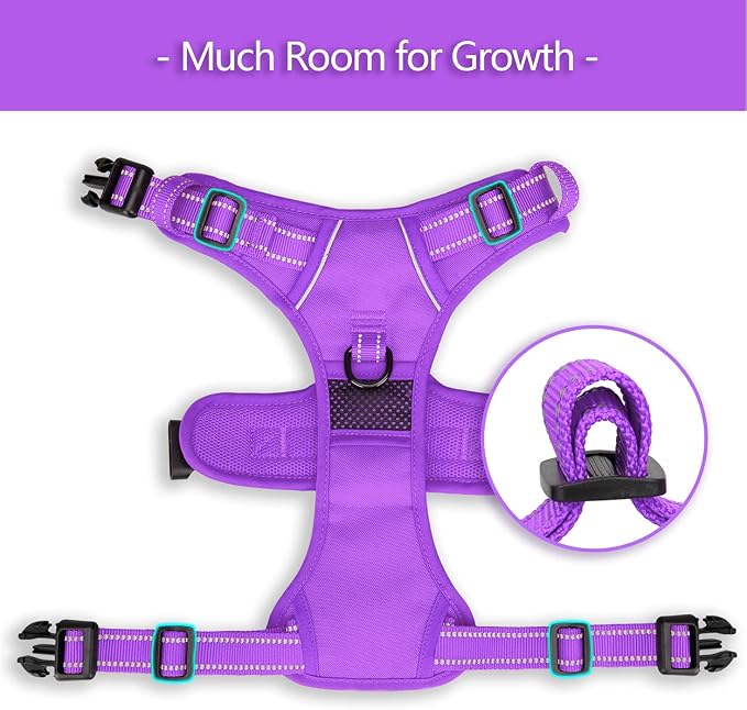 PoyPet No Pull Dog Harness, No Choke Reflective Dog Vest, Adjustable Pet Harnesses with Easy Control Padded Handle for Small Medium Large Dogs(Purple Matching Trim,L)