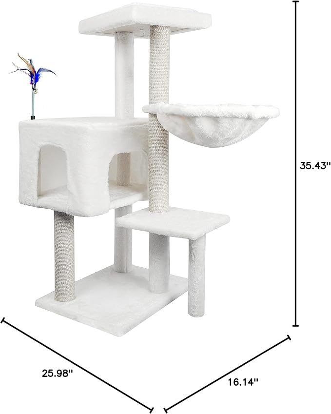 AIWIKIDE Cat Tree Has Scratching Toy with A Ball Activity Centre Cat Tower Furniture Jute-Covered Scratching Posts (Beige, 36.6'')