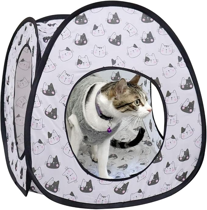 Andiker Cat Pop Up Tent, 3 Holes Safe and Strong Cute Cats Tunnel Collapsible Easy to Carry Cat House for Indoor Cats Kittens Hiding Playing Training Sleeping (Tent Black)