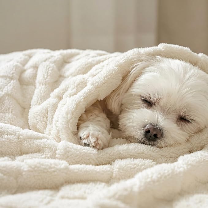 David's Home Large Dog Blankets Washable Pet Bed Cover, Soft Fluffy Fuzzy Cat Puppy Blanket with Premium 300GSM Fleece for Pet Kitten Doggy, Cream, 50x60IN