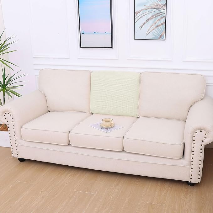 hyha Waterproof Couch Cushion Covers for Pets, Non Slip Sofa Cover for Dogs Washable, Soft Thick Stretch Jacquard Fabric, Sofa Slipcovers with Elastic Bottom (1 Piece for Backrest M, Cream White)