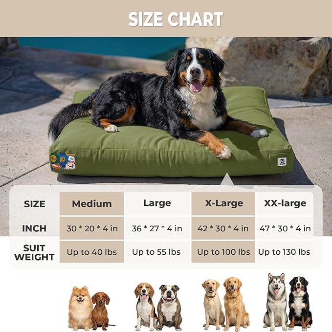 Sytopia 47 Inch Canvas Outdoor Dog Bed for XXL Dogs, Durable Indoor Patio Pet Pad for Crate, Great Gift for Pets with Waterproof Machine Washable Removable Cover, Green