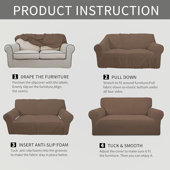 Easy-Going Stretch Oversized Sofa Slipcover 1-Piece Sofa Cover Furniture Protector Couch Soft with Elastic Bottom for Kids, Polyester Spandex Jacquard Fabric Small Checks Brown
