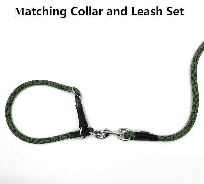 Dog Leash, Braided Rope Traction – Walking Training Lead for Medium/Large Dogs ((1/2") x 2FT, Dark Green)