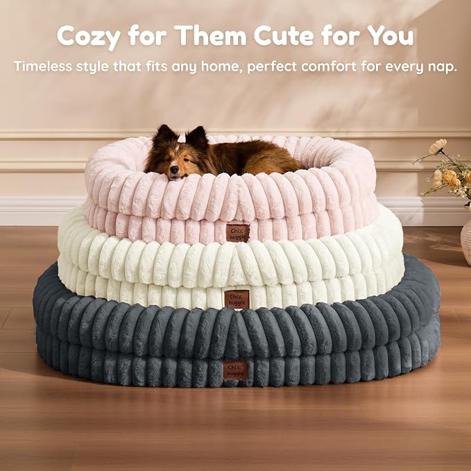 ChiXnuggle Orthopedic Dog Bed for Large Dogs, Waterproof Faux Rabbit Fur Dog Couch with Egg Crate Foam Support and Washable Removable Cover, Bolster Pet Sofa with Non-Slip Bottom, 35x28x7, Dark Grey