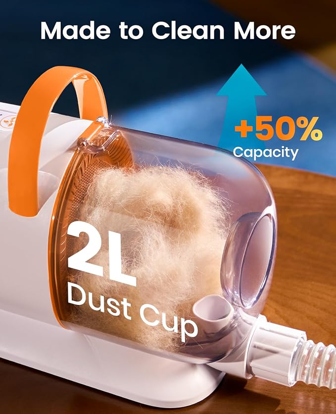oneisall Dog Grooming Vacuum - 15000Pa Suction, Captures 99% Pet Hair to Reduce Shedding, Dog Grooming Clippers & Quiet Brush (≤59dB) with 4 Accessories, 2L Dust Canister for Home Cleaning(Orange)
