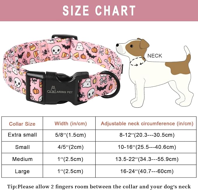 ARING PET Halloween Dog Collars, Cute Pink Pumpkin Ghost Bat Spider Skull Pet Collar with Quick Release Buckle for Small Medium Large Girl Boy Dogs-S