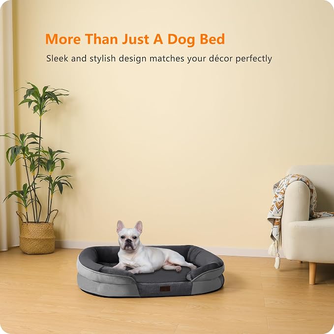 Dwanton Orthopedic Dog Bed for Medium Dogs with Gel Memory Foam, Waterproof Dog Sofa, Washable Pet Bed with Four Sided Bolster Cushion, Removable Cover & Non-Slip Bottom, 28", Dark Grey