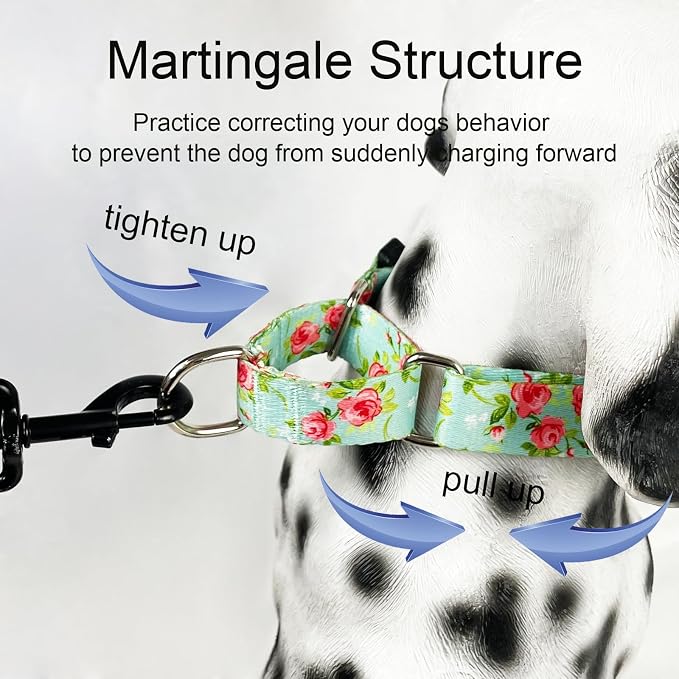 Martingale Collar for Dogs with Buckle Pink Floral Dog Collar No Pull Cute Girl Female Dog Collars for Extra Large Dogs, Green Rose