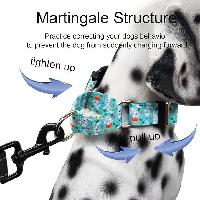 Easter Martingale Collar for Dogs with Buckle Bunny Dog Collar Adjustable Soft Nylon Girl Dog Collars for Small Dogs, Green Rabbit