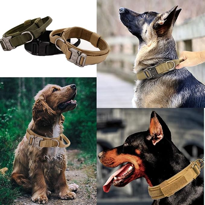Tactical Dog Collar and Leash Set Adjustable Military Nylon Dog Collar with Control Handle and Heavy Duty Metal Buckle for Large Dogs(Brown M
