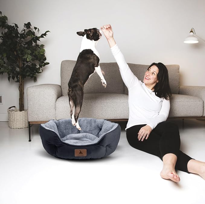 Asvin Small Dog Bed for Small Dogs, Cat Beds for Indoor Cats, Pet Bed for Puppy and Kitty, Extra Soft & Machine Washable with Anti-Slip & Water-Resistant Oxford Bottom, Black, 20 inches