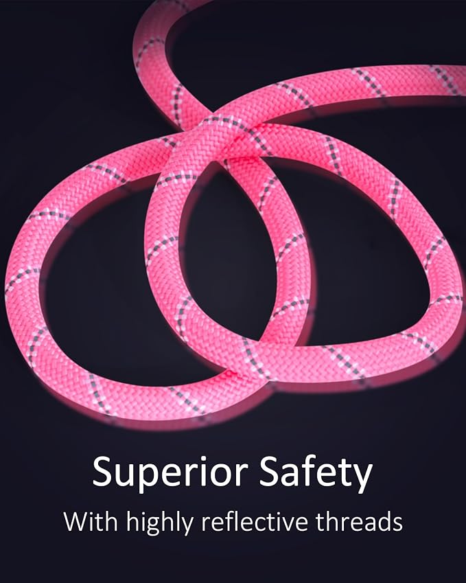 Long Dog Leash for Training - 16FT/30FT/50FT/100FT, Reflective with Lockable Hook, Heavy Duty for Large/Medium/Small Dogs - Pink 50FT