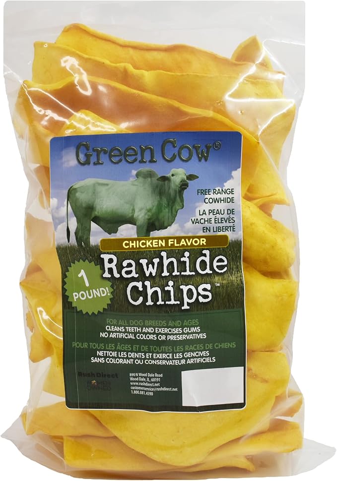 Chips Chicken Flavor 1-Pound Bag - Premium Large Dog Rawhide Chews - Ideal for Agressive Chewers Dog Rawhide Treats - Durable Rawhide Bones for Large Dogs