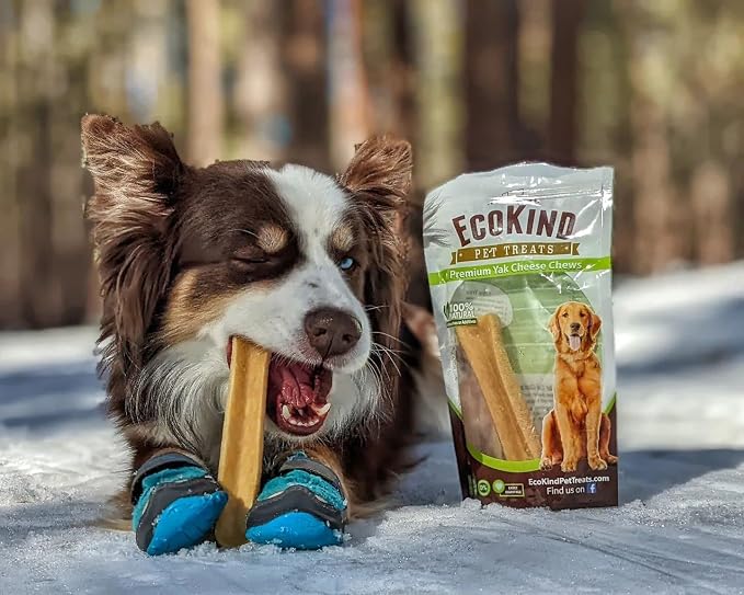 EcoKind Yak Cheese Himalayan Dog Chews, Yak Chews for Large Dogs, Long Lasting Bone for Aggressive Chewers, 3 Ingredients, Natural High Protein Treats, No Additives, Lactose Free, Large 1lb, 4-5 Chews