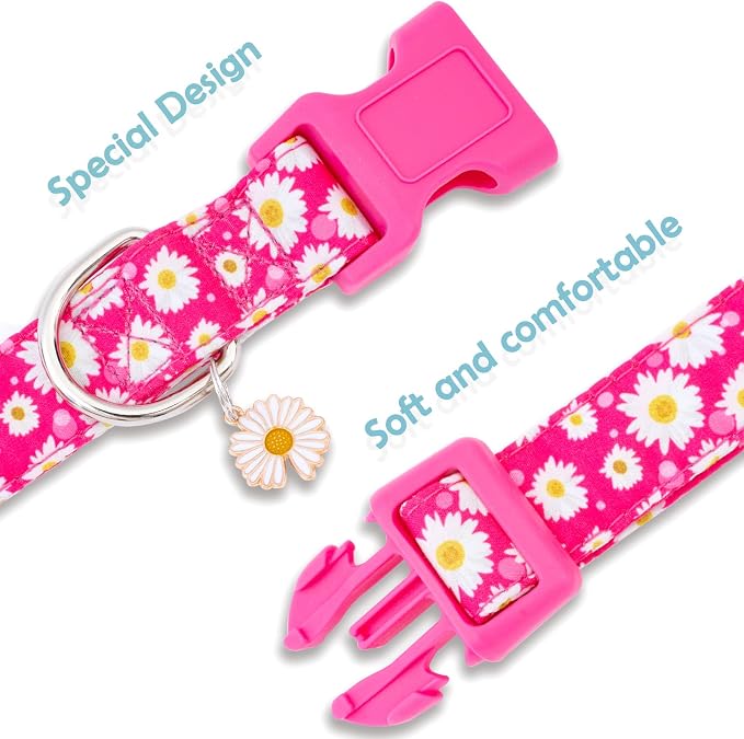 Faygarsle Cotton Dog Collar Cute Dog Collars for Small Medium Large Dogs Hot Pink Floral Colored Options Soft and Fancy Pet Collars for Girls Flower Pattern for Girl Dog Collar S