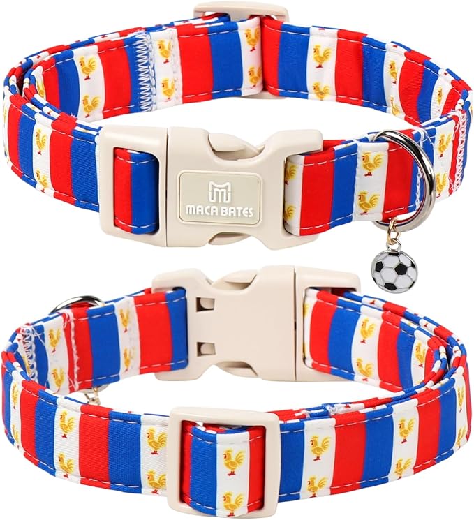 France World Cup Dog Collar with Soccer Pendant for Medium Girl Boy Dogs, France Jersey Pattern, Adjustable Soft Durable Collar Gift for Male Female Puppies