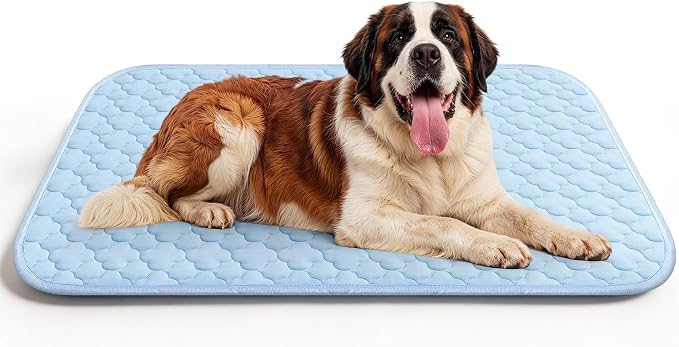 Cooling Mat for Dogs Extra Large 43" x 31", Q-Max>0.5 Cooling Pet Bed Outdoor & Indoor Use w Ice Silk Fabric & Waterproof Cover, Summer Cool Pad for Dog, Non-Slip Washable Pet Blanket for Crate Kennel