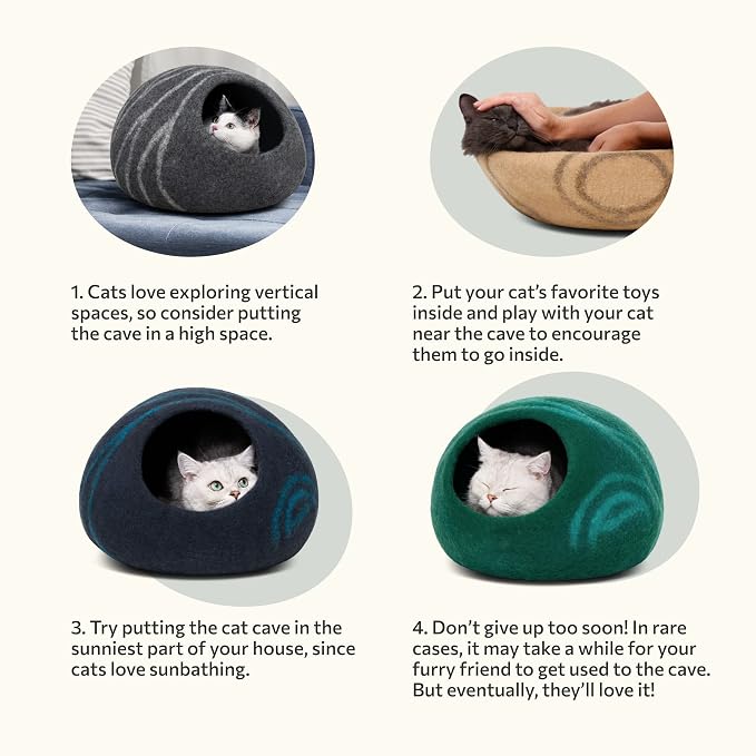 MEOWFIA Cat Cave – Premium Felt Cat Bed for Indoor Cats, Handmade Merino Wool (Light Gray, Large)