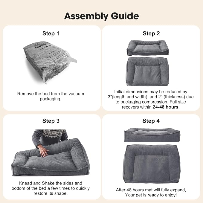 FURTIME Orthopedic Dog Beds Large Sized Dog, Extra Thick Supportive Comfort Pet Sofa, Ergonomic Slant Dog Couch with Removable Washable Cover, Ultra Soft Surface & Non-Slip Bottom, Light Grey, 38"