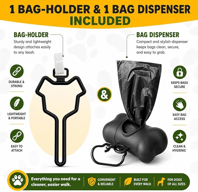 Dog Poop Biodegradable Black Bags with Dispenser (700 Bags) Eco-friendly doggy poop bags Pickup Bag 35 Refill Rolls Eco Dog Waste Bags Cat Litter Clamps & Poop Bags (35 Rolls, Uscented)