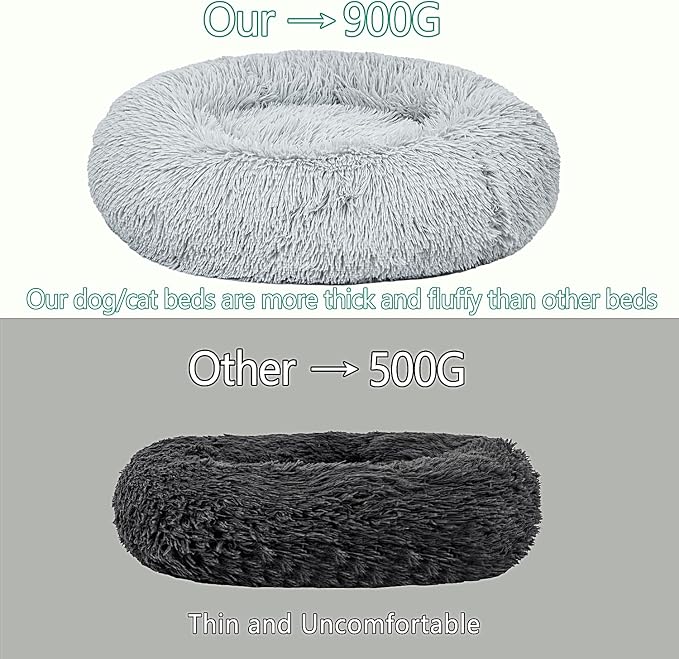 Calming Dog Bed for Small Dogs Cats, Kitty Puppy 23'' Round Anti-Anxiety Warm Fluffy Plush Faux Fur Bed, Soft Anti-Slip Donut Washable Small Pet Bed, Cozy Cat Puppy Bed, Fits up to 30 lbs Pets