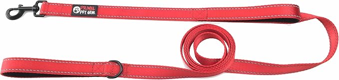 Primal Pet Gear Dog Leash 8ft Long - RED - Traffic Padded Two Handle - Heavy Duty - Double Handles Lead for Control Safety Training - Leashes for Large Dogs or Medium Dogs - Dual Handles Leads