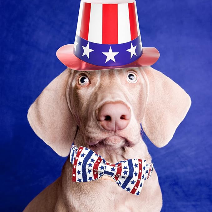 Elegant little tail Independence Dog Collar, Patriotic Pet Collar with Bow Tie American 4th of July Pet Cotton Soft Boy Girl Adjustable Collars for X-Large Dogs