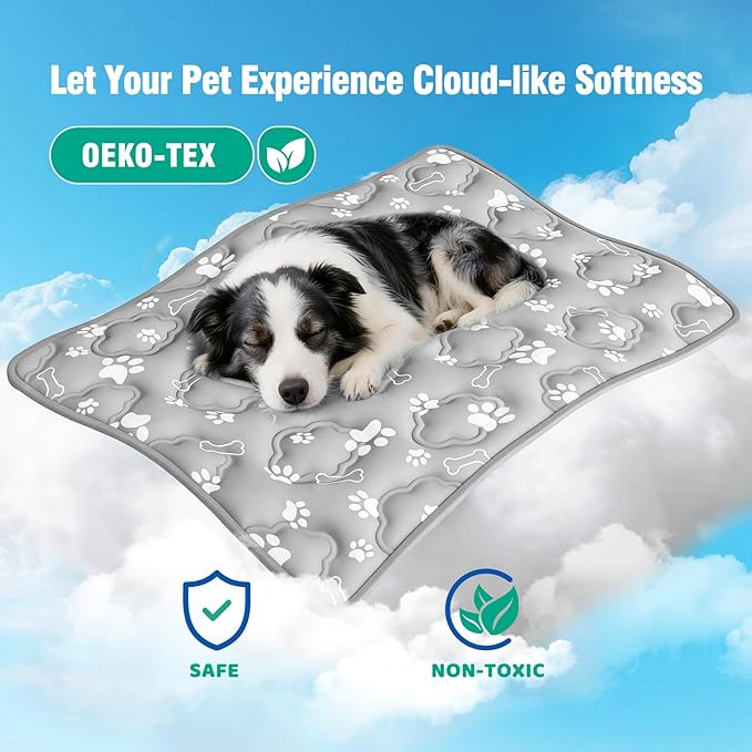 Prisay Cooling Mat for Dogs, Cooling Cat Mat for Indoor & Outdoor, Q-Max>0.5, Machine Washable Non-Toxic Portable Pet Cooling Pad for Puppy, Kennel, Crate, Car - S(18" x 24") - Grey