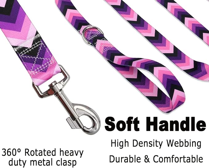 Mihqy Dog Collar and Leash Set with Bohemia Floral Tribal Geometric Patterns - Soft Ethnic Style Collar Adjustable for Small Medium Large Dogs(Purple Arrow Set,M)