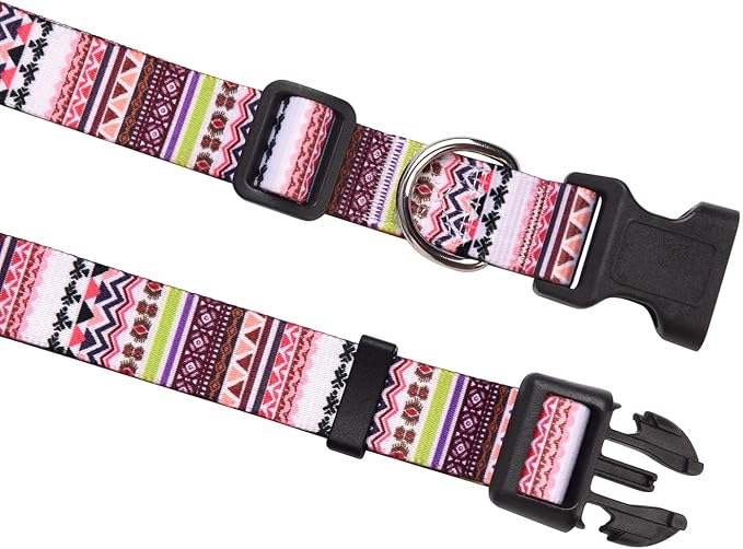 Mihqy Dog Collar with Bohemia Floral Tribal Geometric Patterns - Soft Ethnic Style Collar Adjustable for Small Medium Large Dogs(Pink Bohemia,S)