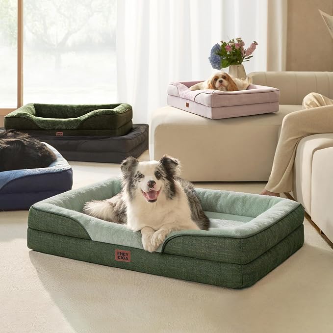 EHEYCIGA Orthopedic Dog Bed for Medium Dog, 30x20 Inch Memory Foam Dog Couch Bed with Sides, Waterproof Liner & Washable Removable Cover, Bolster Pet Sofa, Green