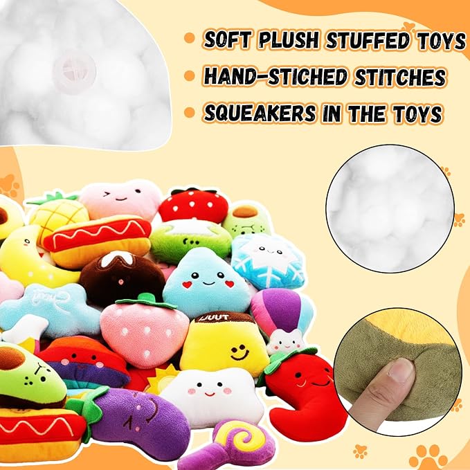 Hungdao 80 Pcs Dog Squeaky Toys Bulk for Small Dog Cute Plush Stuffed Puppy Chew Teething Ball Toys Pet Bundle Easter Gift for Chewing Cleaning & Interactive Play(Fashion Style)