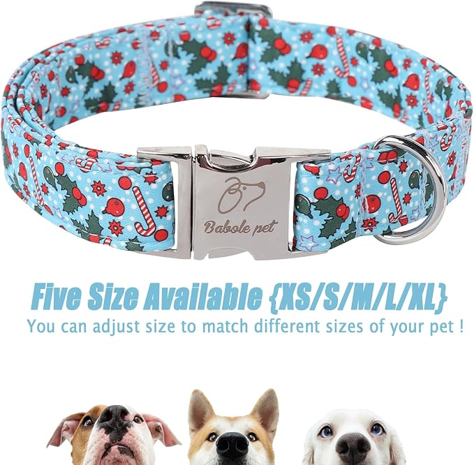 Christmas Dog Collar for Small Dogs - Design Cute Winter Holiday Collars Adjustable Blue Christmas Pet Metal Buckle Collar for Puppy Girl Boy Female Dogs S
