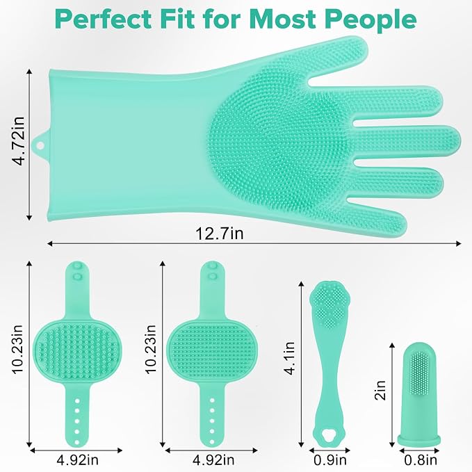 Augwind 6PCS Pet Grooming Kit for Dogs, Cats and Horses | Dog Washing Gloves | Cleanroom Gloves | Dog Bath Brush | Dog Bath Gloves | Dog Shampoo Brush | Dog Bath Supplies (Green)