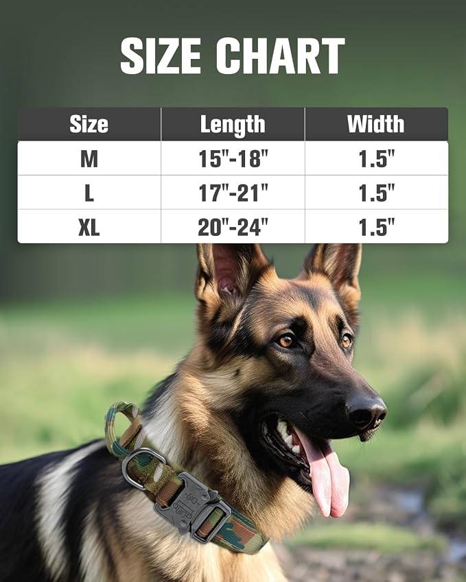 Joytale Tactical Dog Collar with Handle and Metal Buckle, Heavy Duty Padded Military Collar with 2 Patches for Training, Adjustable for Medium Dogs, Camouflage, M