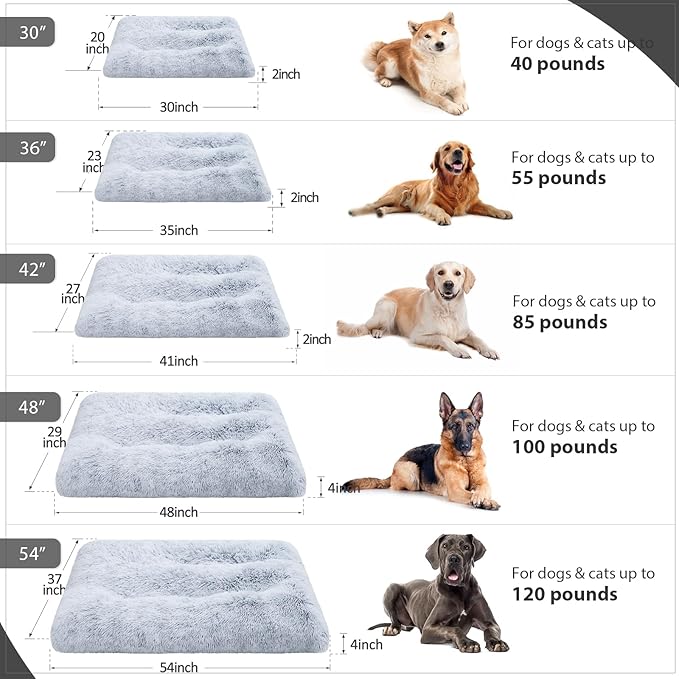 Vonabem XXL Dog Bed Washable, Waterproof Large Pet Beds with Removable Cover, 48 inch Dog Crate Pad for Jumbo XXLarge Dogs, Soft Plush Thick Pets Pads for Sleeping Grey